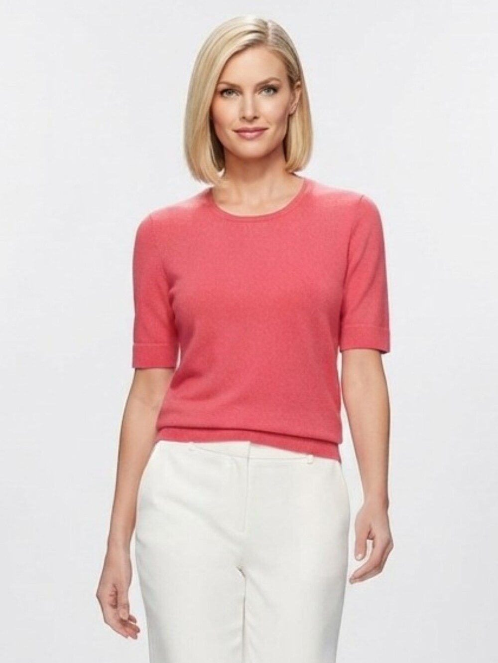 Lauren Ralph Lauren Petite 100% Cashmere Orange Short Sleeve Knit Top P/L
